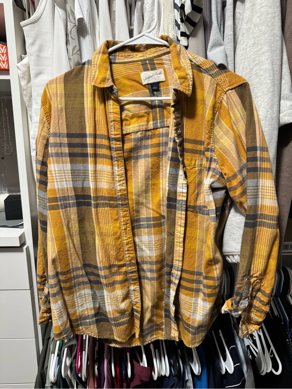 Universal Thread Men's Mustard & Gray Plaid Button-Down Shirt